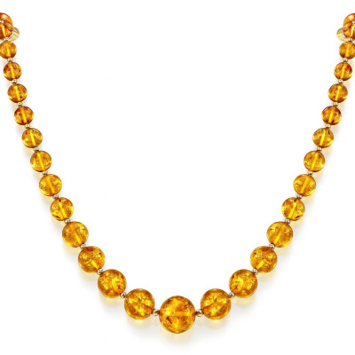Collier argent et ambre boules 5 à 12mm