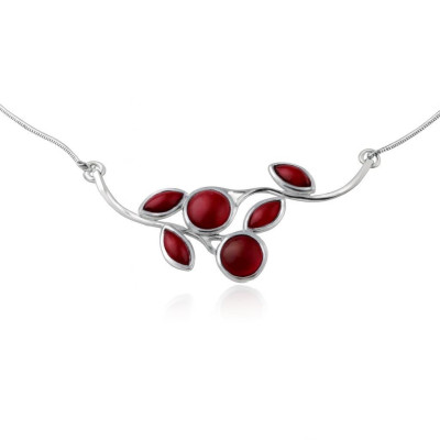 Collier Argent  Grenat Cabochon