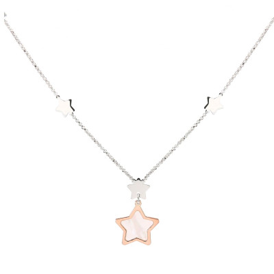 Collier argent rhodié  2 tons étoiles et nacre