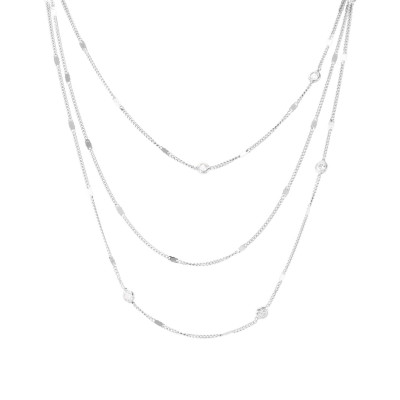 Collier Argent Rhodié 3 rangs avec Oxydes de zirconium