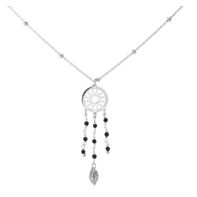 Collier argent rhodié attrape rêves et oxydes noirs