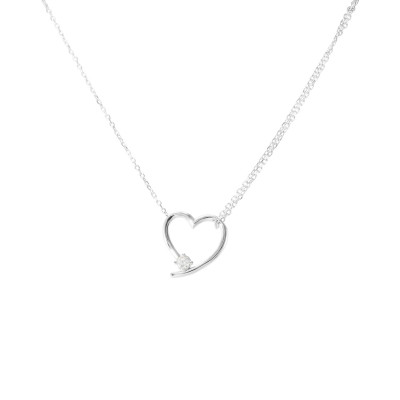 Collier Argent Rhodié Coeur avec Oxyde de zirconium