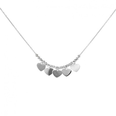 Collier argent rhodié coeurs et perles argent
