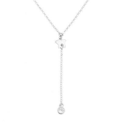 Collier Argent Rhodié Etoile et Oxyde de Zirconium Pendant