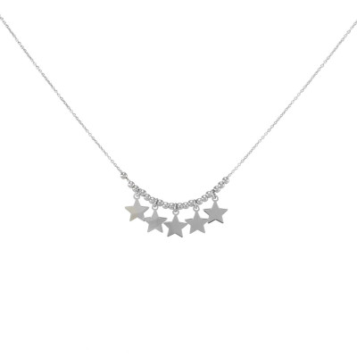 Collier argent rhodié étoiles et perles argent