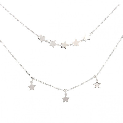 Collier argent rhodié étoiles