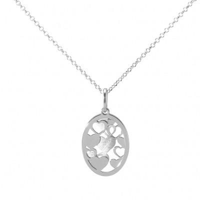 Collier argent rhodié médaillon coeurs 