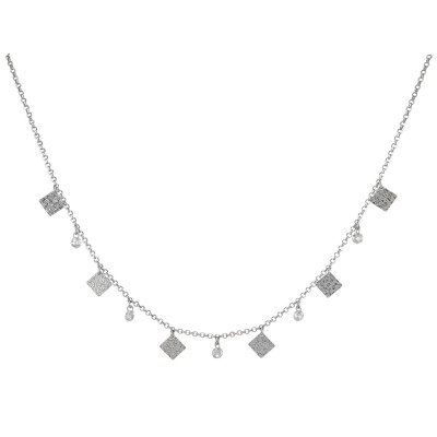 Collier argent rhodié motifs carrées et oxydes