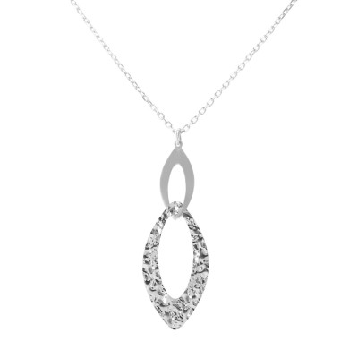 Collier Argent Rhodié Navette Martelée