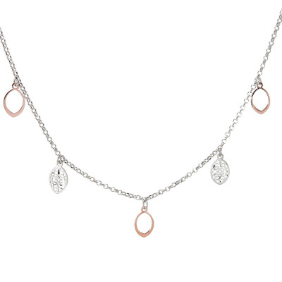 Collier argent rhodié navettes 2 tons