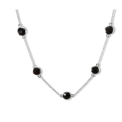 Collier Argent Rhodié Onyx rond