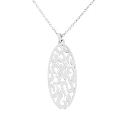 Collier Argent Rhodié Ovale Ajouré