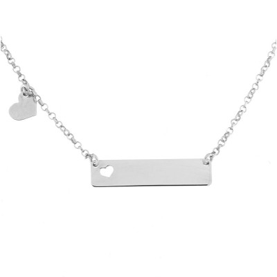 Collier Argent Rhodié Plaque a Graver et Coeur