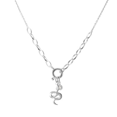 Collier Argent Rhodié Serpent et Oxyde de zirconium