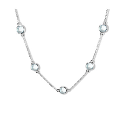 Collier Argent Rhodié Topaze bleue traitée ronde