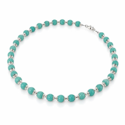 Collier Calottes Fleur en Argent 925 et Amazonite 8mm x 42cm