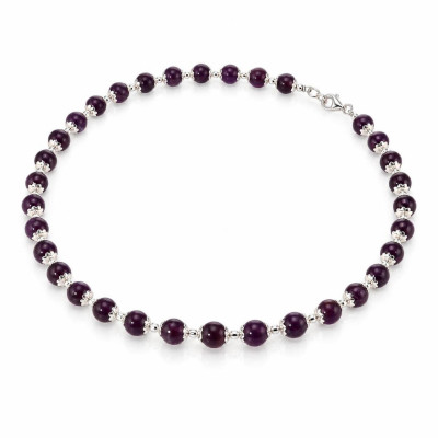 Collier Calottes Fleur en Argent 925 et Améthyste 8mm x 42cm