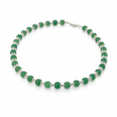 Collier Calottes Fleur en Argent 925 et Aventurine 8mm x 42cm