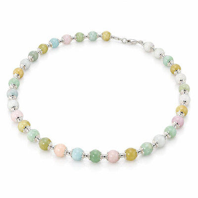 Collier Calottes Fleur en Argent 925 et Béryl Multicolore 8mm x 42cm