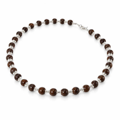 Collier Calottes Fleur en Argent 925 et Bronzite 8mm x 42cm