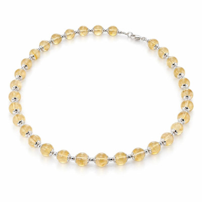 Collier Calottes Fleur en Argent 925 et Citrine 8mm x 42cm