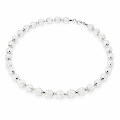 Collier Calottes Fleur en Argent 925 et Cristal de Roche 8mm x 42cm