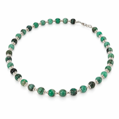 Collier Calottes Fleur en Argent 925 et Émeraude 8mm x 42cm