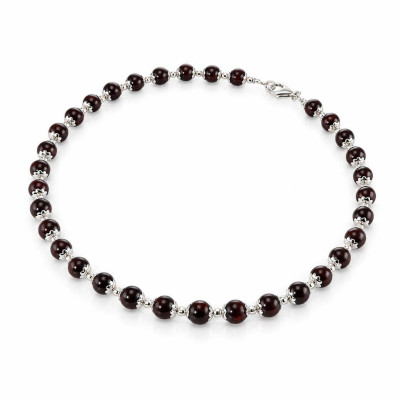 Collier Calottes Fleur en Argent 925 et Grenat 8mm x 42cm