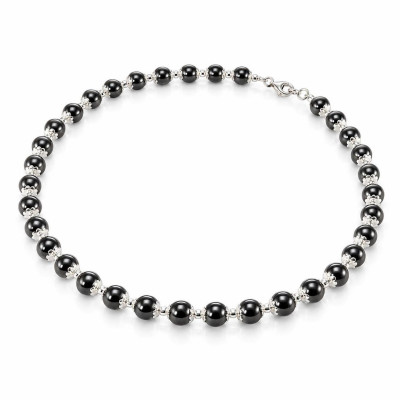 Collier Calottes Fleur en Argent 925 et Hématite 8mm x 42cm