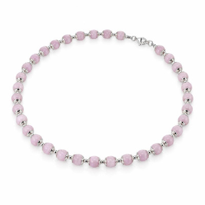 Collier Calottes Fleur en Argent 925 et Kunzite 8mm x 42cm