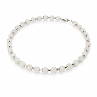 Collier Calottes Fleur en Argent 925 et Labradorite Blanche 8mm x 42cm