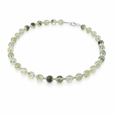 Collier Calottes Fleur en Argent 925 et Préhnite 8mm x 42cm