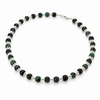 Collier Calottes Fleur en Argent 925 et Rubis Zoïsite 8mm x 42cm