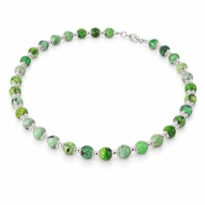 Collier Calottes Fleur en Argent 925 et Variscite 8mm x 42cm