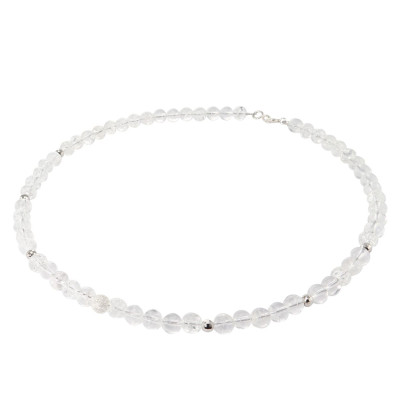Collier Cristal de roche 6mm et Argent