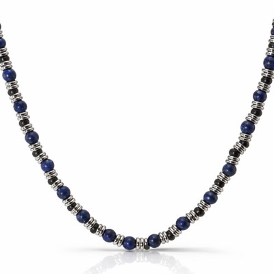 Collier Homme Acier et Lapis-Lazuli 4mm x 50-55cm