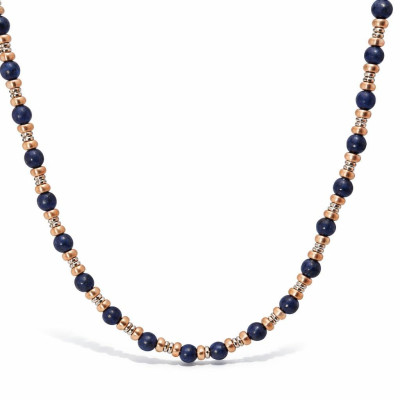 Collier Homme Acier et Lapis-Lazuli 5mm x 50-55cm