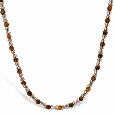 Collier Homme Acier et Oeil de Tigre 4mm x 50-55cm
