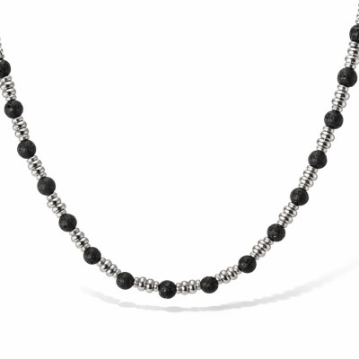 Collier Homme Acier et Pierre de Lave 5mm x 50-55cm