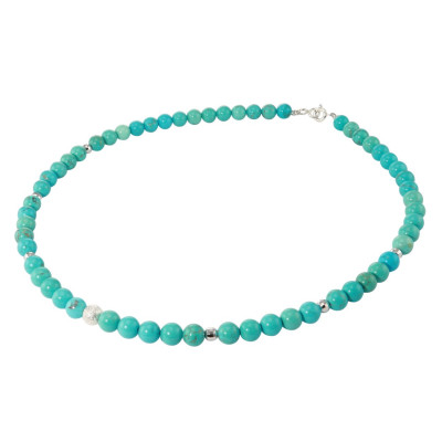 Collier Howlite Bleue 6mm et Argent