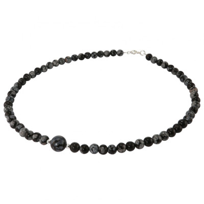 Collier Obsidienne 6-10mm et Argent