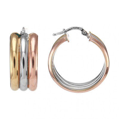 Créoles Argent 3 tons 3 anneaux 10x25mm