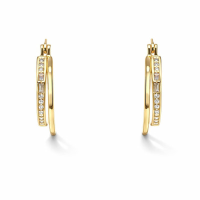 Créoles Argent doré double anneau forme exagonale 3,5x16mm