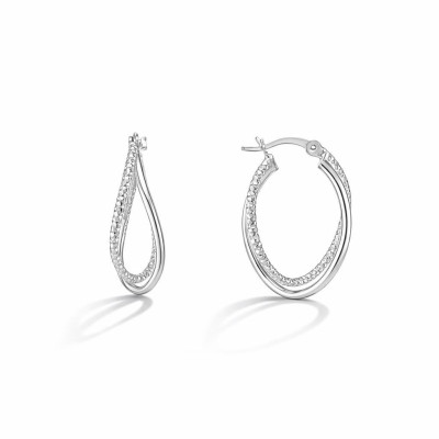 Créoles argent rhodié anneau croisés 4x16mm