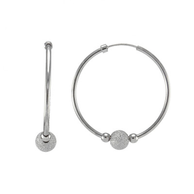 Créoles Argent Rhodié avec perle diamantée