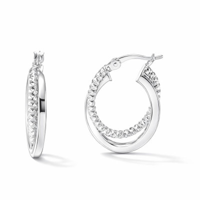 Créoles Argent rhodié double anneau forme ovale 4x17mm