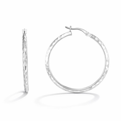 Créoles Argent rhodié martelées section tirangulaire 2,4x35mm