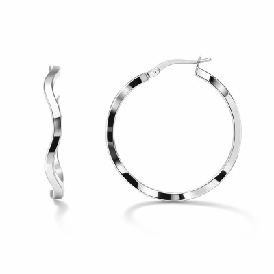 Créoles Argent rhodié ondulées section carrée 2x30mm