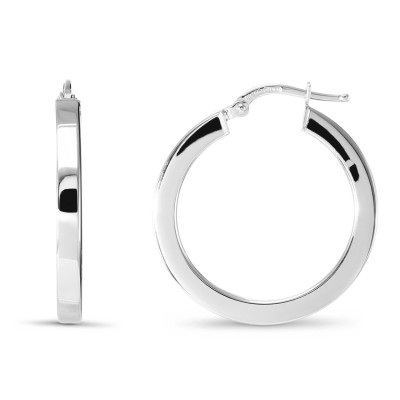 Créoles Argent Rhodié Section Carrée 3mm x 26mm