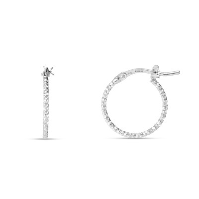 Créoles Argent Rhodié Texuré Section Ronde 1,2mm x 14mm